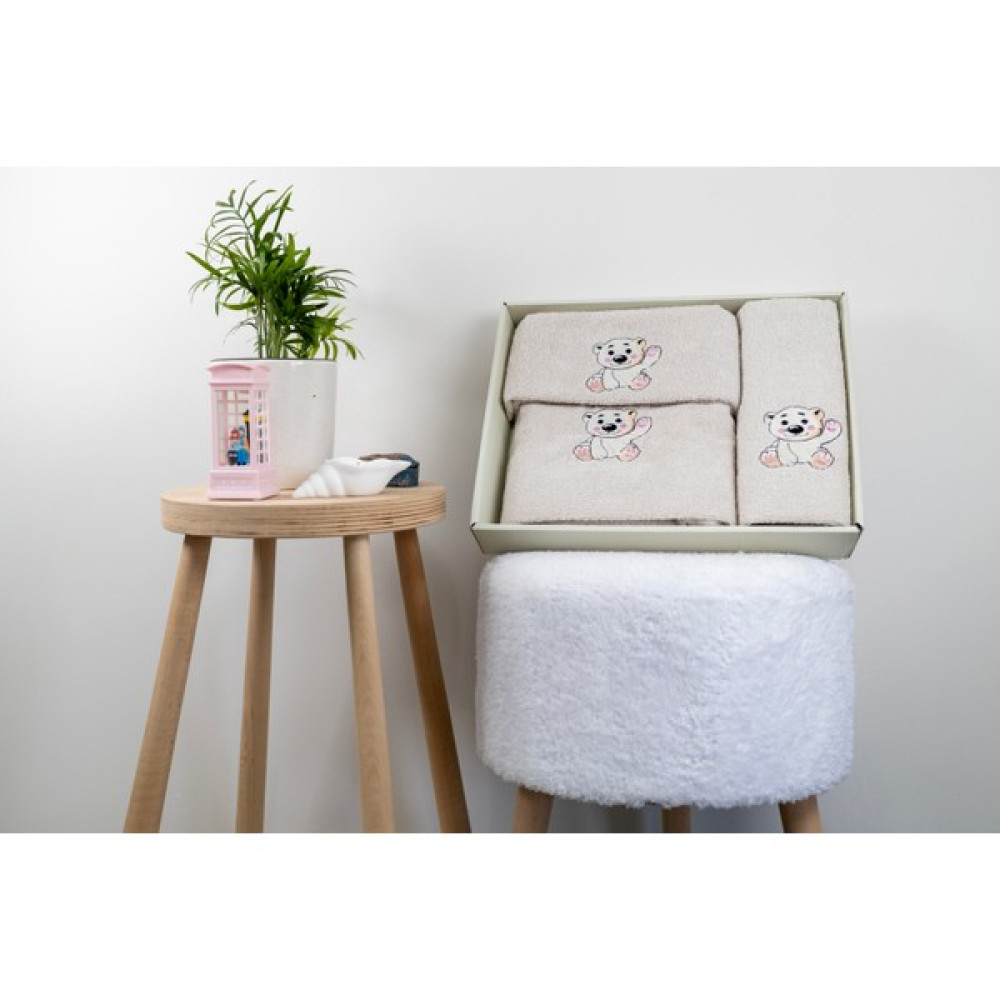 Bebek Havlu Seti Krem Renk, Ayıcık Nakışlı - 70*130 CM + 50*90 CM + 30*50 CM Oto Boyaları Fiyatı