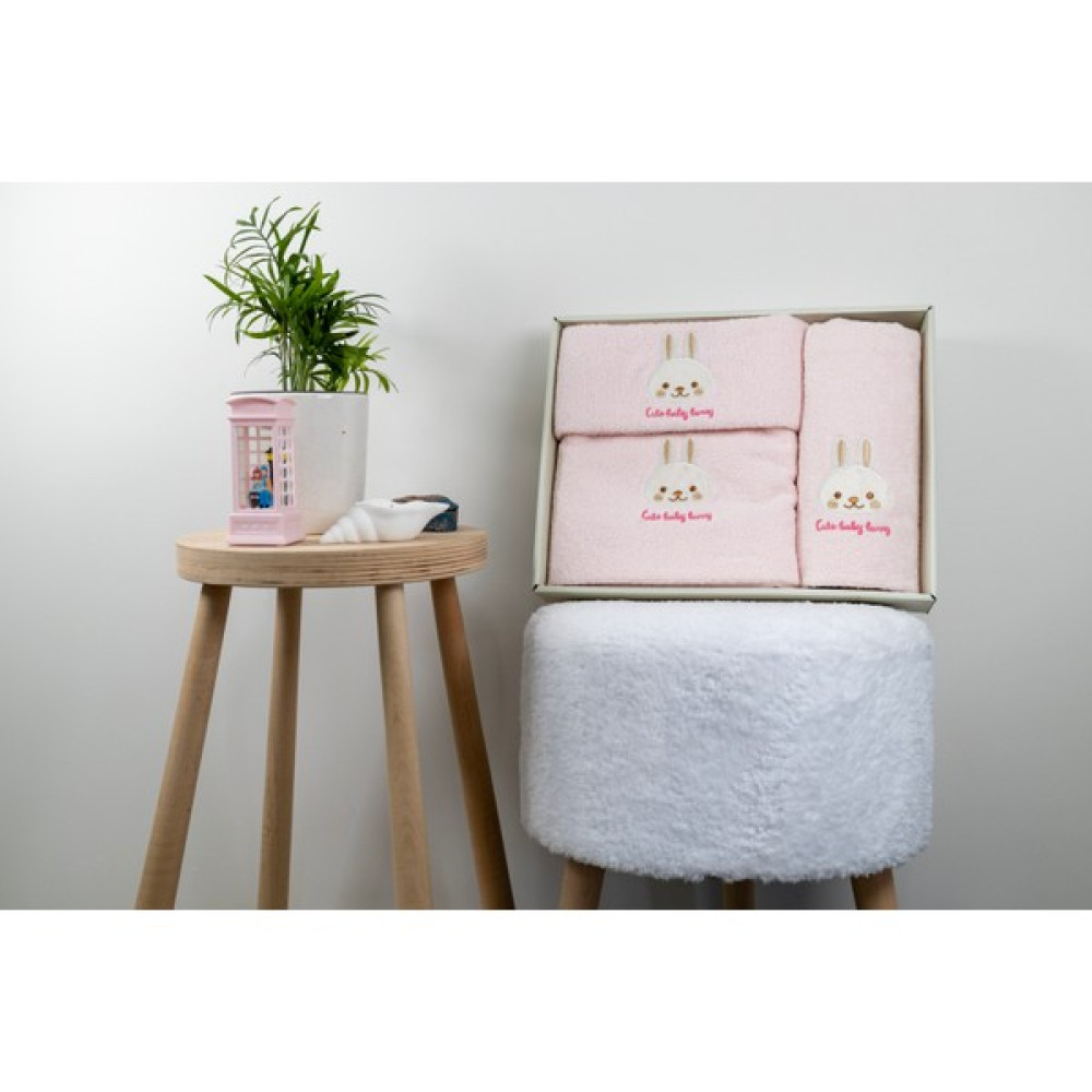 Bebek Havlu Seti Pembe Renk, Tavşan Nakışlı - 70*130 CM + 50*90 CM + 30*50 CM Oto Boyaları Fiyatı