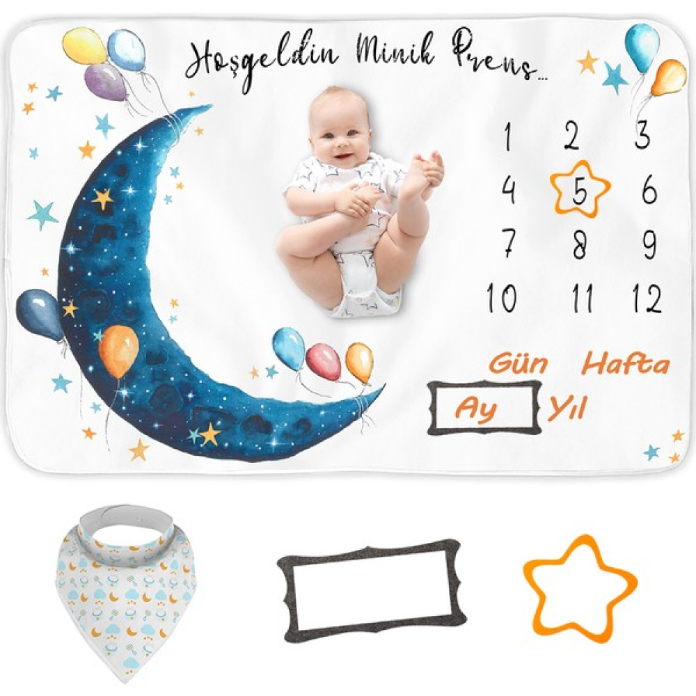 Bebek Hediye Aylık Fotoğraf Anı Battaniyesi, Erkek Bebek Yeni Doğan Baby Shower Bebek Doğum Hediyesi, Bebek Önlük ve Çerçeve Hediyeleri Bebek Battaniyesi Fiyatı
