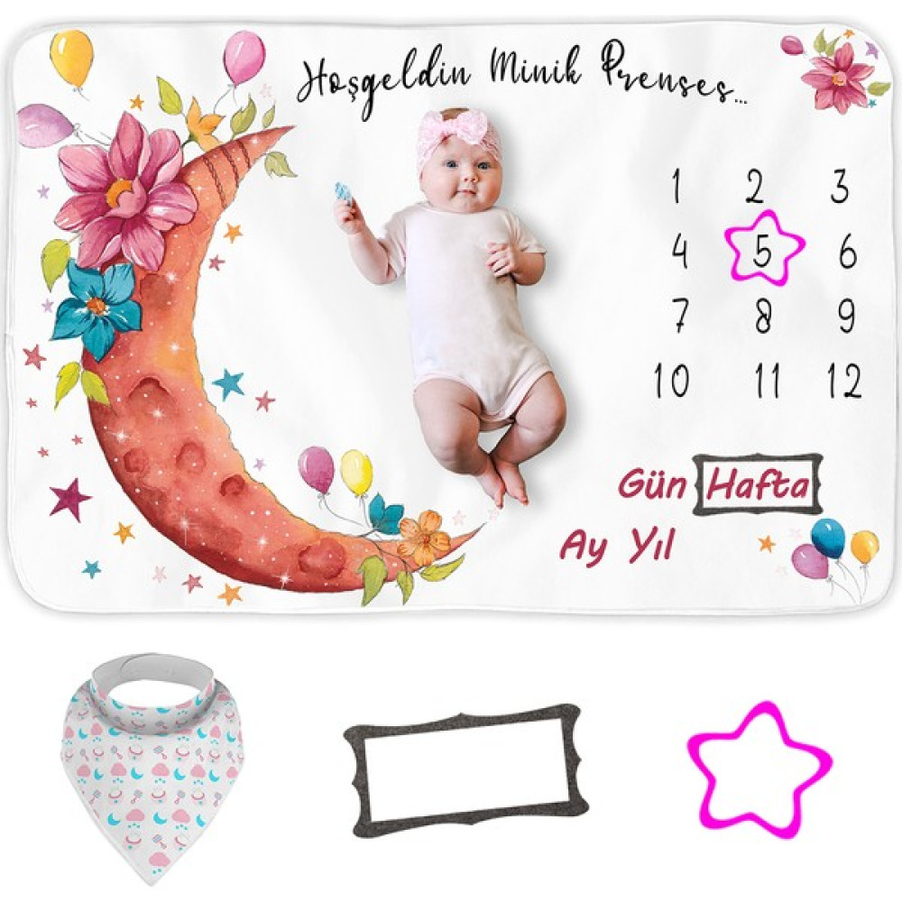 Bebek Hediye Aylık Fotoğraf Anı Battaniyesi, Kız Bebek Yeni Doğan Baby Shower Bebek Doğum Hediyesi, Bebek Önlük ve Çerçeve Hediyeleri Bebek Battaniyesi Fiyatı