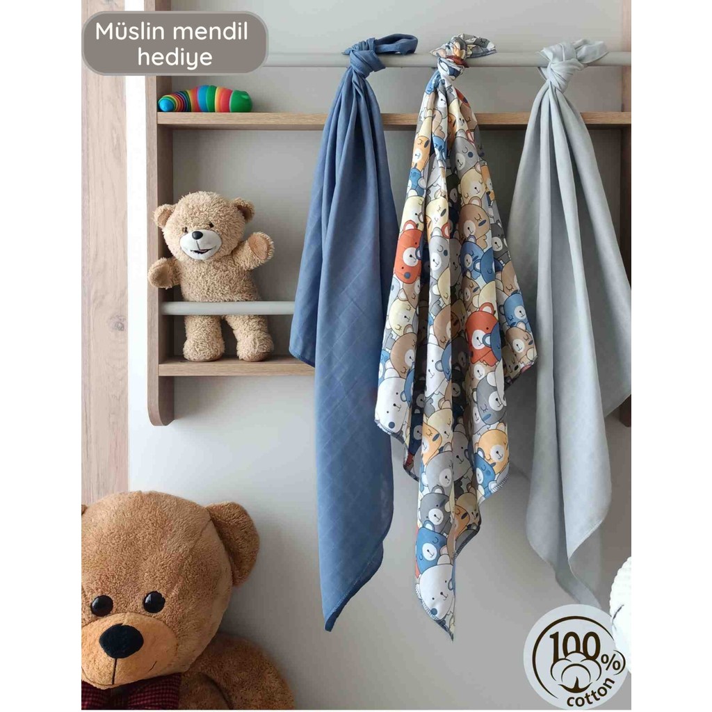 Bebek Müslin Örtü&battaniye 3 Adet %100 Pamuklu Çok Amaçlı Örtü 80X75CM-OEKO Tex Sertifikalı - 80 x 75 cm - Gri - Mavi Diğer Fiyatı