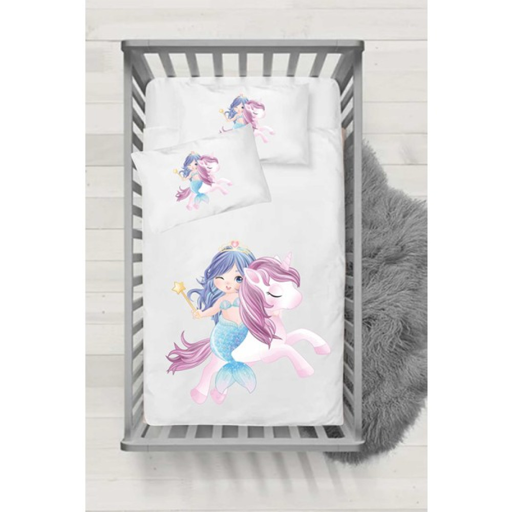 Bebek Nevresim Takımı Ranforce Serisi - Deniz Kızı - 100 x 150 cm - Beyaz Bebek Nevresim Takımı Fiyatı