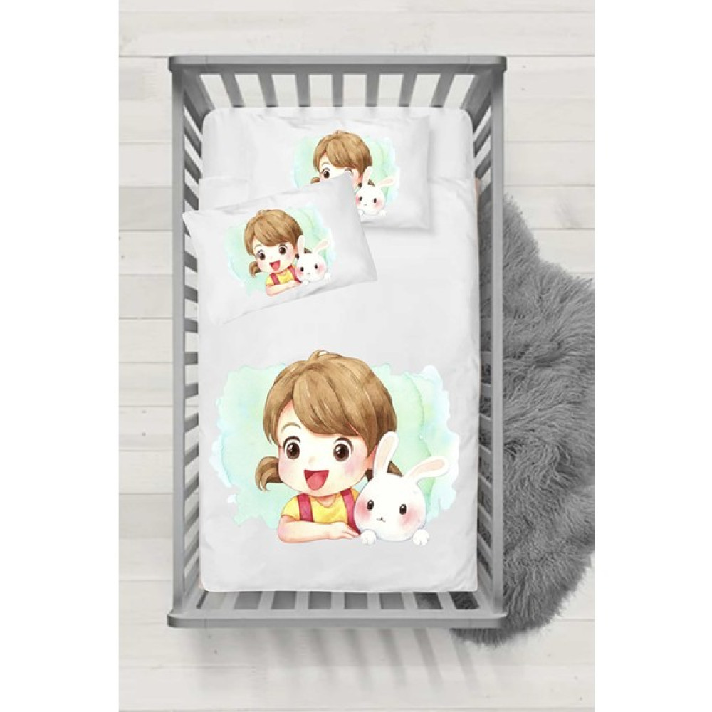 Bebek Nevresim Takımı Ranforce Serisi - Tavşanlı Kız - 100 x 150 cm - Beyaz Bebek Nevresim Takımı Fiyatı