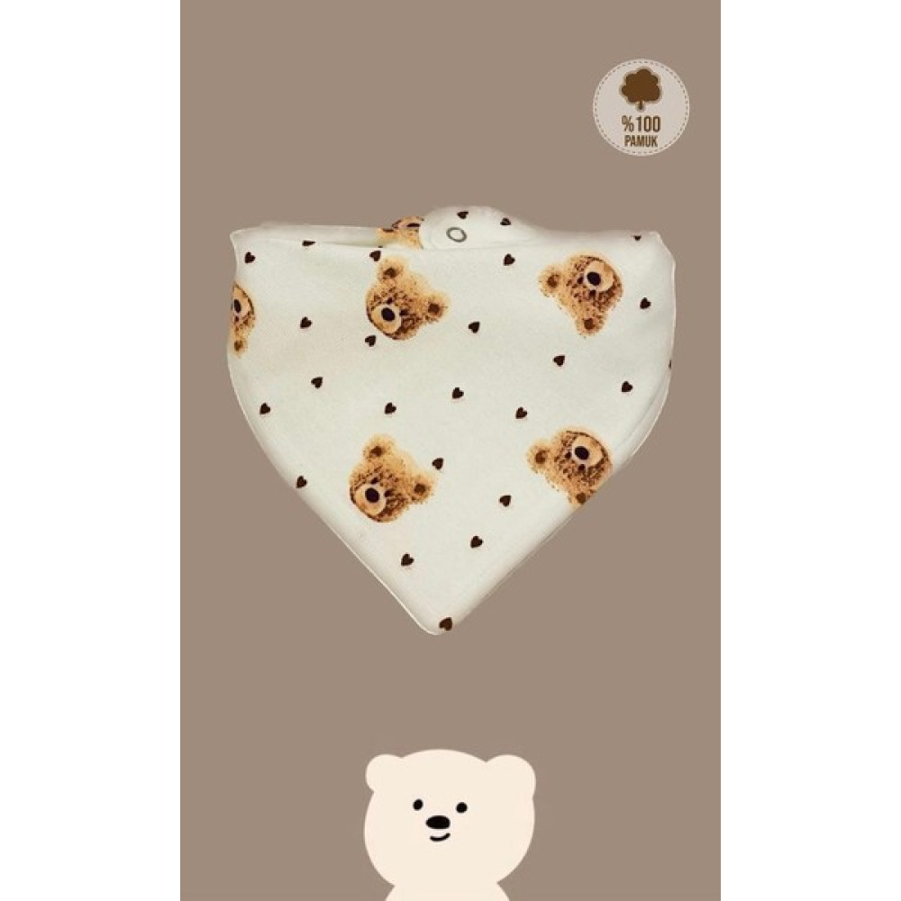 Bebek Organik Ribana Kumaş Çift Katlı Teddy Ayıcık Fular Mama Önlüğü Salya Önlüğü - Renkli - Standart Mama Önlüğü Fiyatı