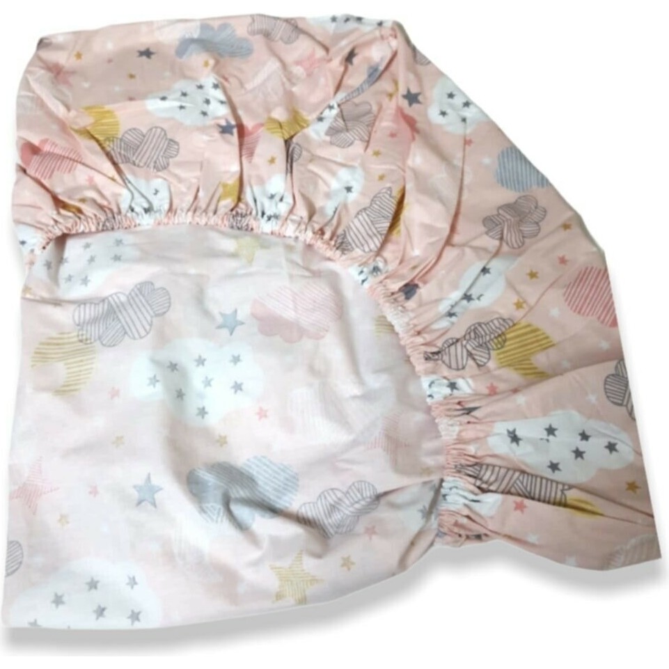 Bebek Özel % 100 Pamuklu Bebek ve Çocuk Lastikli Çarşaf Somon Bulutlu 60 x 160 cm - Renkli Bebek Yatak Çarşafı Fiyatı
