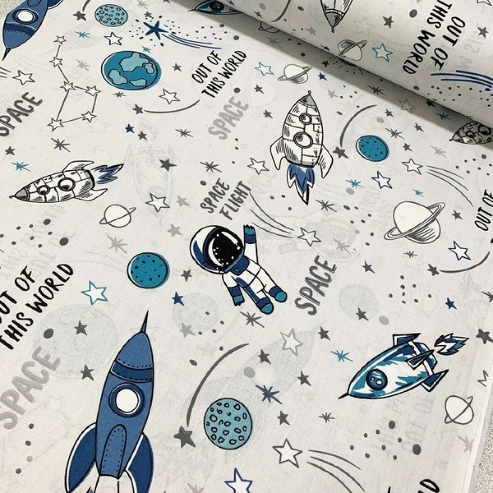 Bebek Özel 240 Santim Eninde Uzay Desen Poplin Kumaş - Gri - Mavi - 240 cm - 1 m Kumaşlar Fiyatı