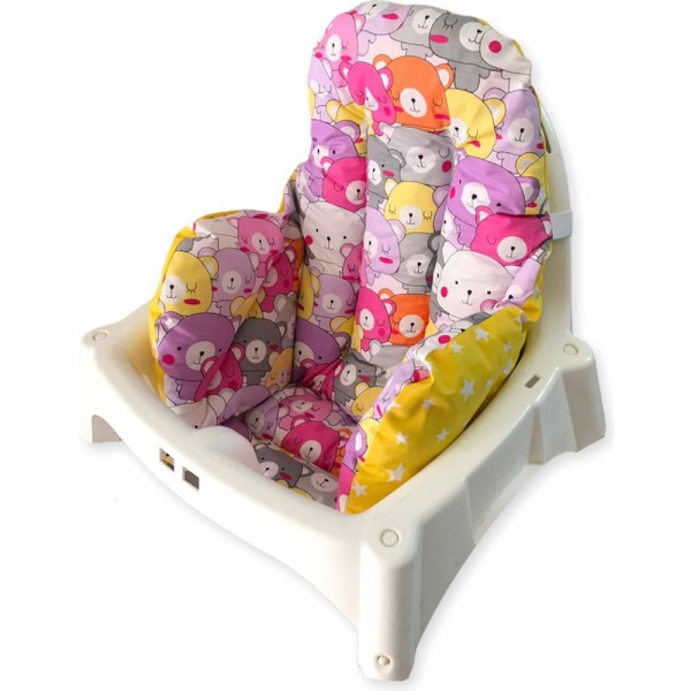 Bebek Özel Bebek/Çocuk Mama Sandalyesi Minderi Pembe Neşeli Ayıcıklar ve Sarı Yıldızlı Mama Sandalyesi ve Aksesuarı Fiyatı