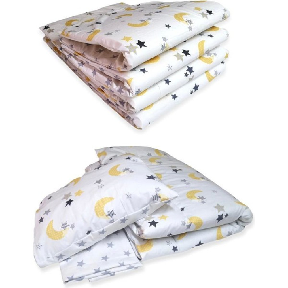 Bebek Özel Bebek/çocuk Uyku Seti Sarı Hilal/büyük Gri Yıldızlı 7 Parça - 60 x 120 cm - Renkli Bebek Uyku Seti Fiyatı