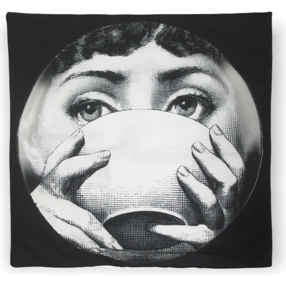 Bebek Özel Fornasetti Coffee Baskılı Kırlent Kılıfı - 43 x 43 cm - Gri - Siyah Kırlent / Mobilya Yastığı Fiyatı