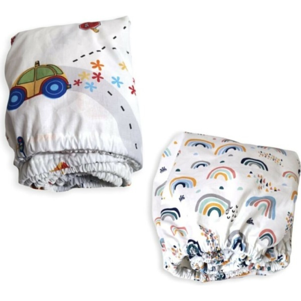 Bebek Özel Pamuklu Bebek ve Çocuk Lastikli Çarşaf Trafik ve Gökkuşağı 70X120 (2 Adet) - Renkli - 70 x 120 cm Bebek Yatak Çarşafı Fiyatı