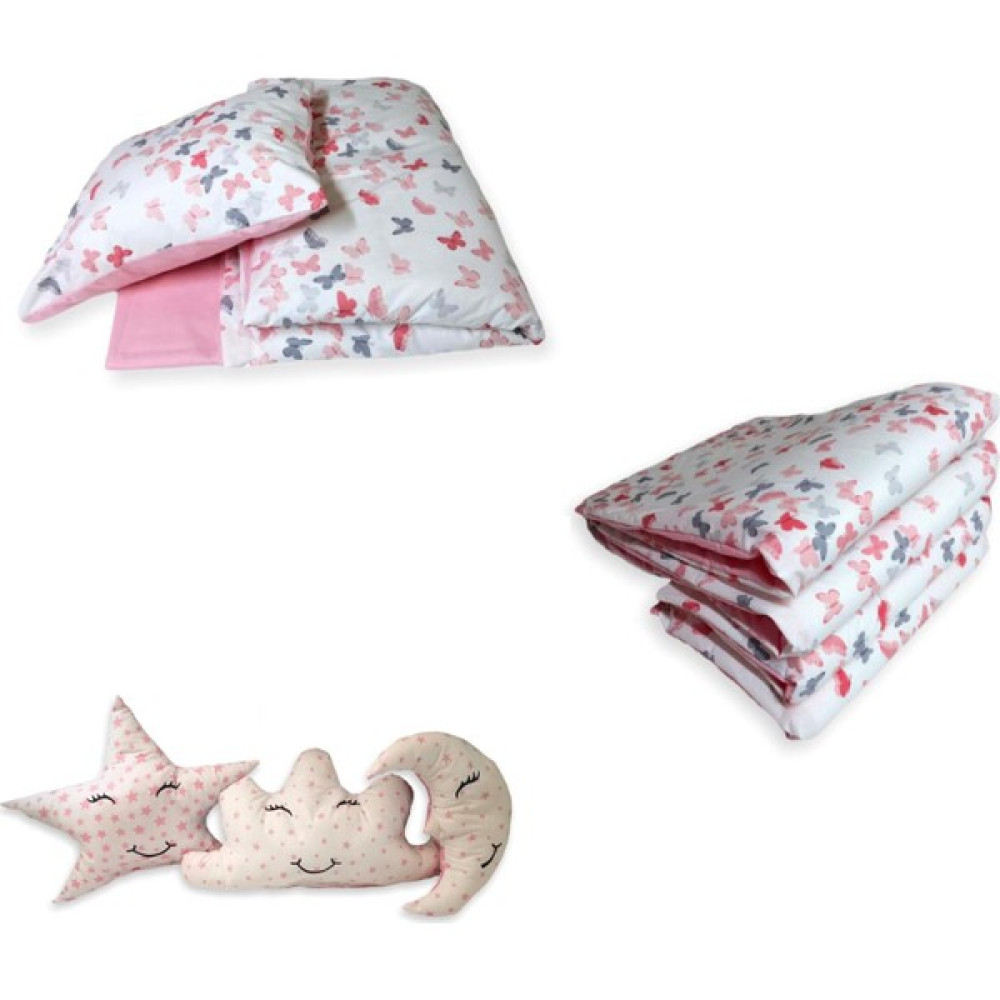 Bebek Özel Pamuklu Park Beşik Bebek Uyku Seti 9 Parça (Kelebekli/düz Pembe) - Renkli - 70 x 110 cm Bebek Uyku Seti Fiyatı