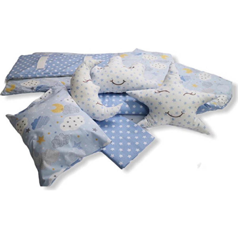 Bebek Özel Pamuklu Park Beşik Bebek Uyku Seti 9 Parça (Mavi Bulutlu/yıldızlı) - Renkli - 70 x 110 cm Bebek Uyku Seti Fiyatı