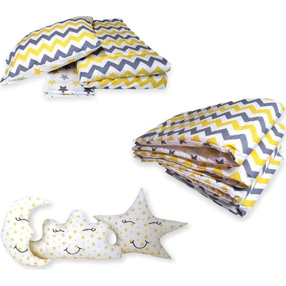 Bebek Özel Pamuklu Park Beşik Bebek Uyku Seti 9 Parça (Sarı Zikzaklı/büyük Yıldızlı) - Renkli - 70 x 110 cm Bebek Uyku Seti Fiyatı