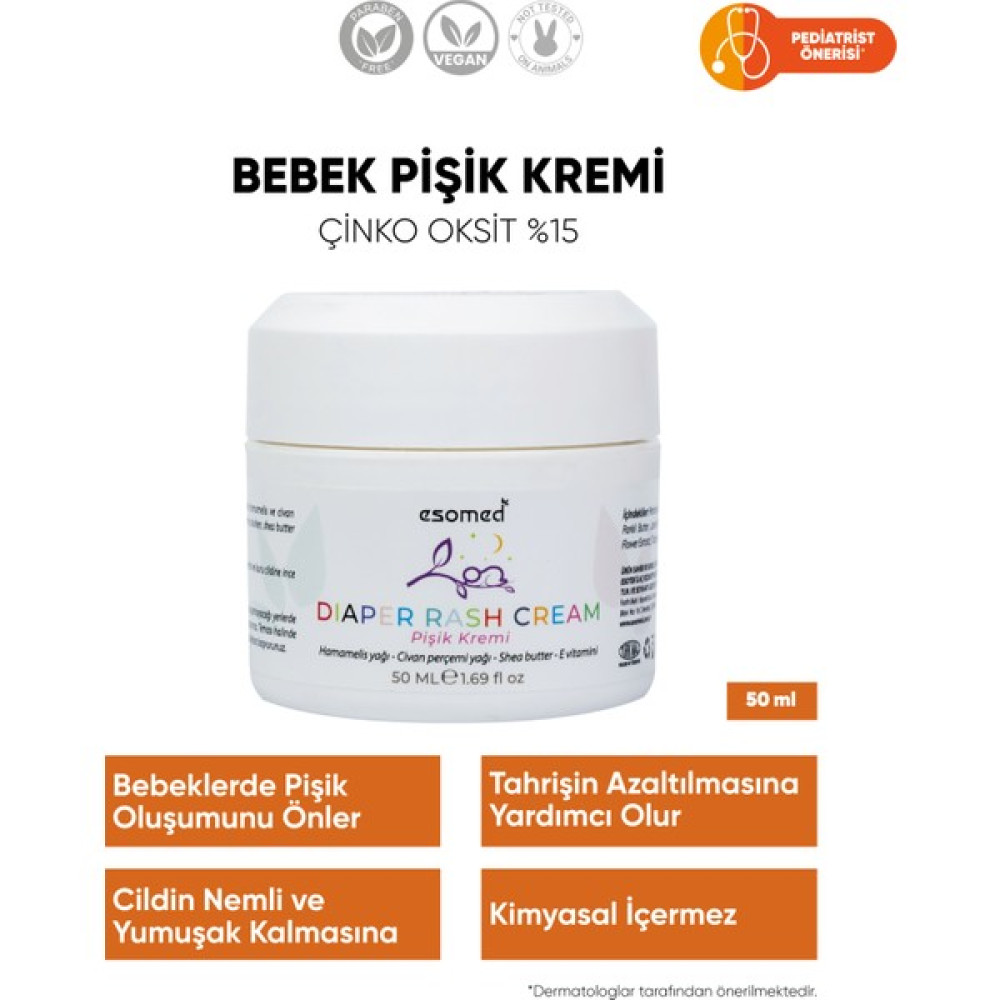 Bebek Pişik Önleyici Bitkisel Bakım Kremi Çinko Oksit %15 50 ml - Beyaz Pişik Önleyici Krem Fiyatı