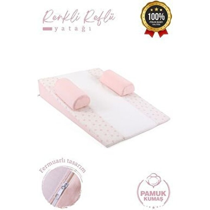 Bebek Reflü Yatağı (Pudra-Fiyonk) Yıkanabilir Kılıflı, Ortopedik, Ana Kucağı - Büyük Boy - Pembe Diğer Fiyatı