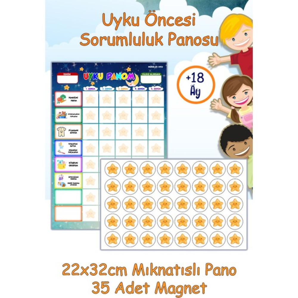 Bebek ve Uyku Eğitici, Mıknatıslı Uyku Öncesi Sorumluk Panosu +18AY Yazı Tahtası Kalemi Fiyatı