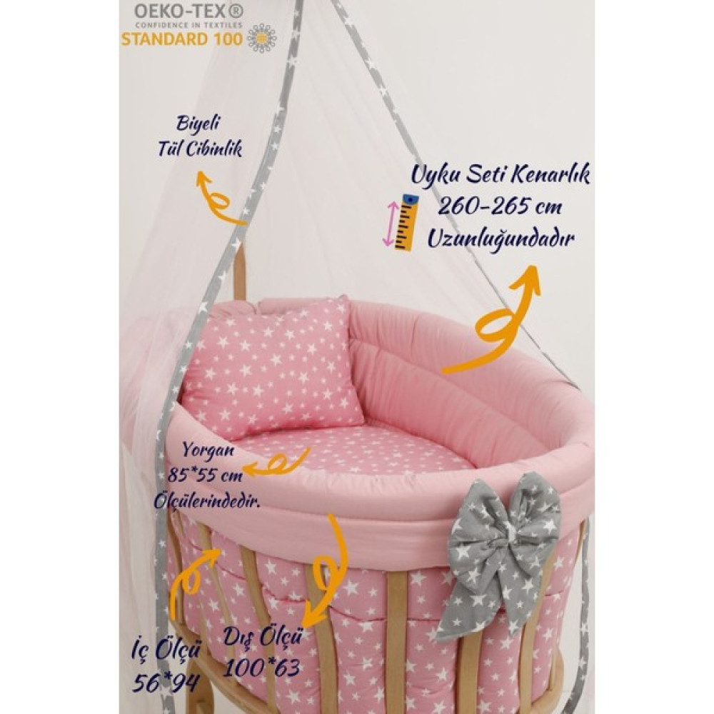 Bebekonfor Sepet Beşik İçin Pembe Gri Yildizli Kıvırmalı Bebek Uyku Seti 50*90 - 50 x 90 cm Bebek Uyku Seti Fiyatı