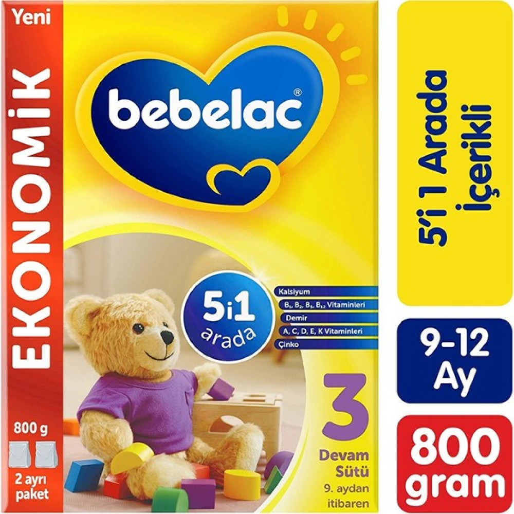 Bebelac 3 Devam Sütü 9+ Ay 800 gr - Hediyesiz Bebek Mamaları Fiyatı