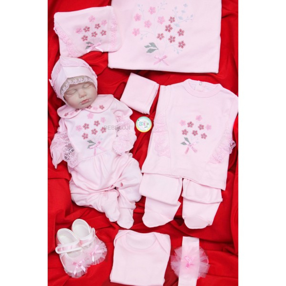 Bebeloji Baby Eva Nakışlı Kız Bebek 10'lu Hastane Çıkış Seti (Kutulu Hastane Çıkışı Yenidoğan Kıyafeti) Bebek Hastane Çıkışı Fiyatı
