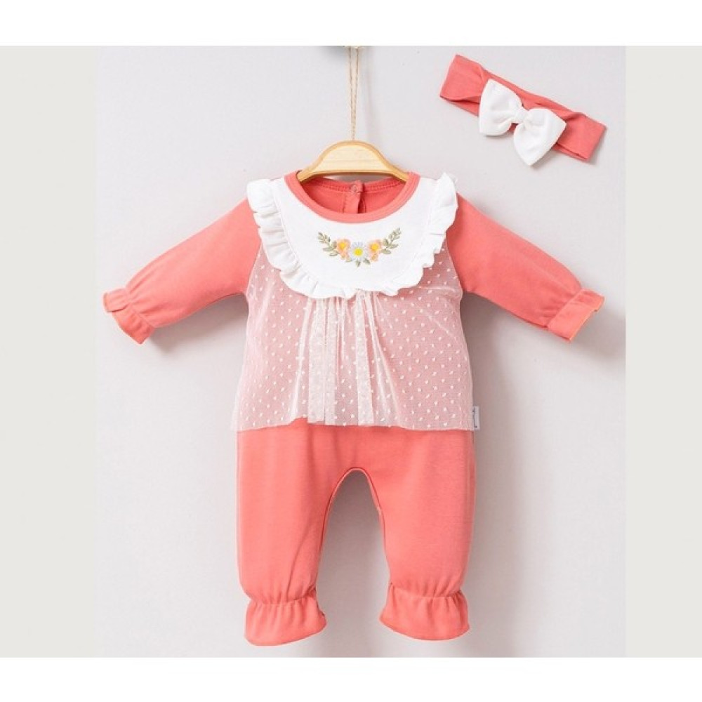 Bebeloji Baby Lisa Tül Detay Kız Bebek Tulum Bandana (Yenidoğan Kıyafeti Hastane Çıkışı) Bebek Giysi Takım Fiyatı