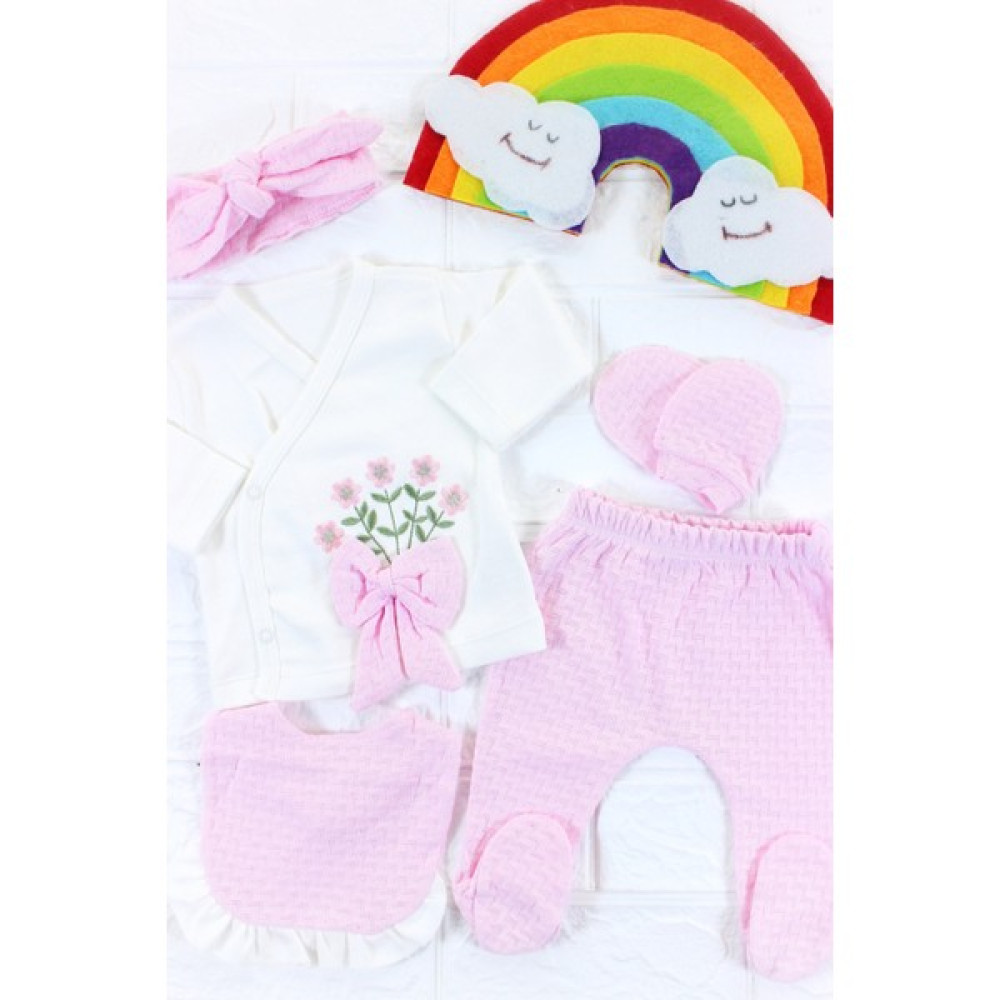 Bebeloji Baby Ribbon Jakarlı Kız Bebek Yenidoğan Hastane Çıkışı 5'li Set10 Bebek Hastane Çıkışı Fiyatı
