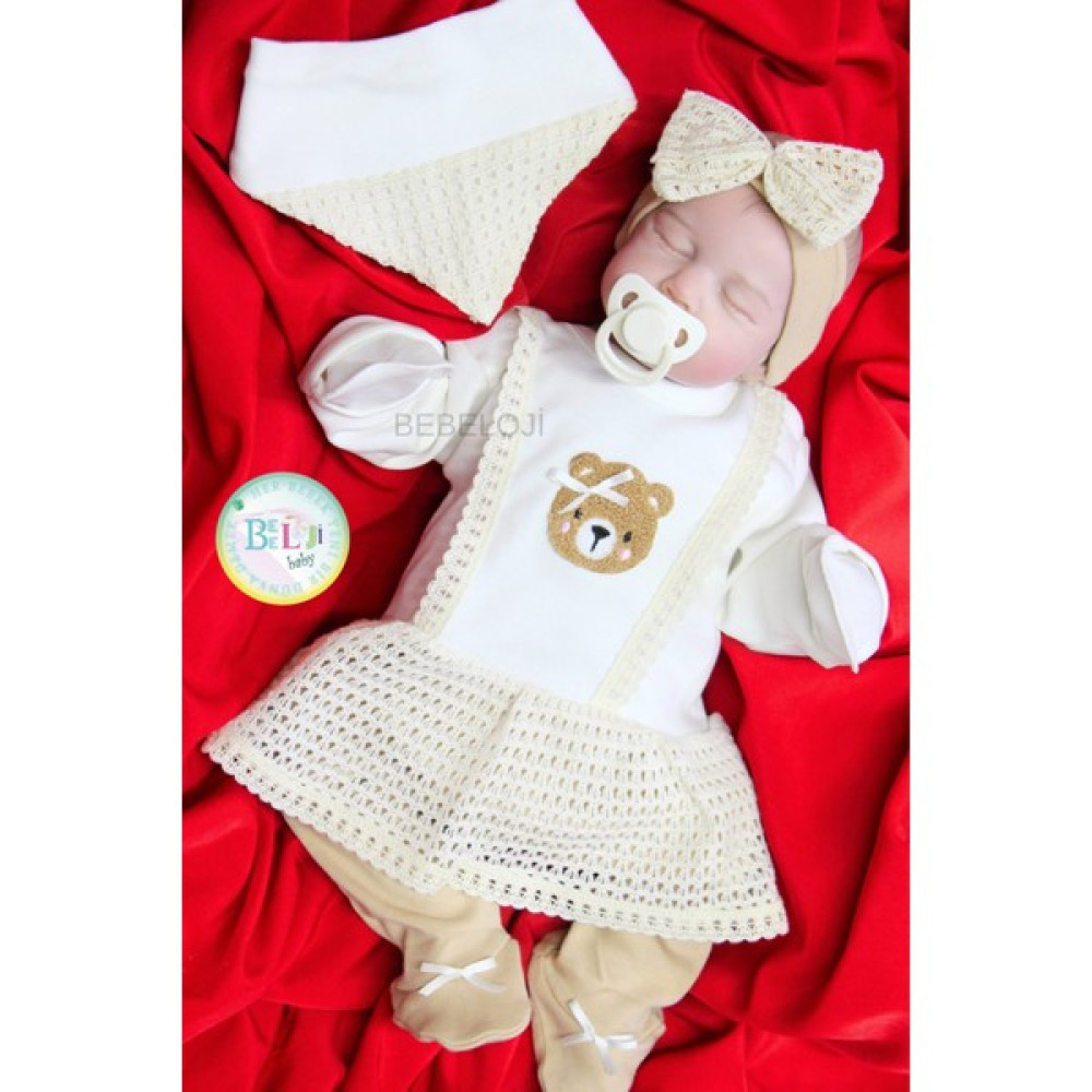 Bebeloji Baby Süzene Ayıcık Detaylı Kız Bebek Hastane Çıkışı 5'li Set Yenidoğan Kıyafeti Bebek Hastane Çıkışı Fiyatı