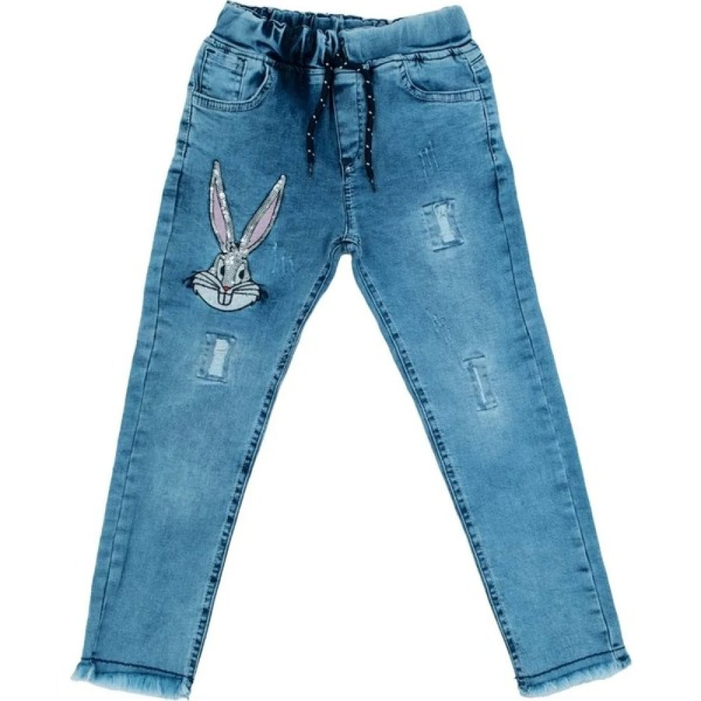 Bebelop Kız Çocuk 6-10 Yaş Likralı Beli Lastikli Tavşan Nakışlı Denim Kot Pantolon Kız Çocuk Pantolon Fiyatı