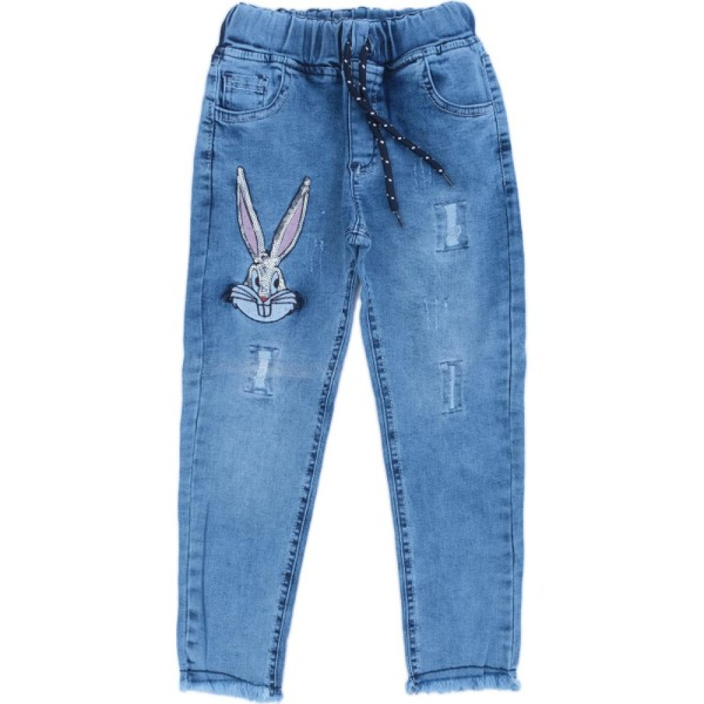 Bebelop Kız Çocuk Likralı Tavşan Baskılı Pullu Denim Kot Pantolon Mavi Kız Çocuk Pantolon Fiyatı