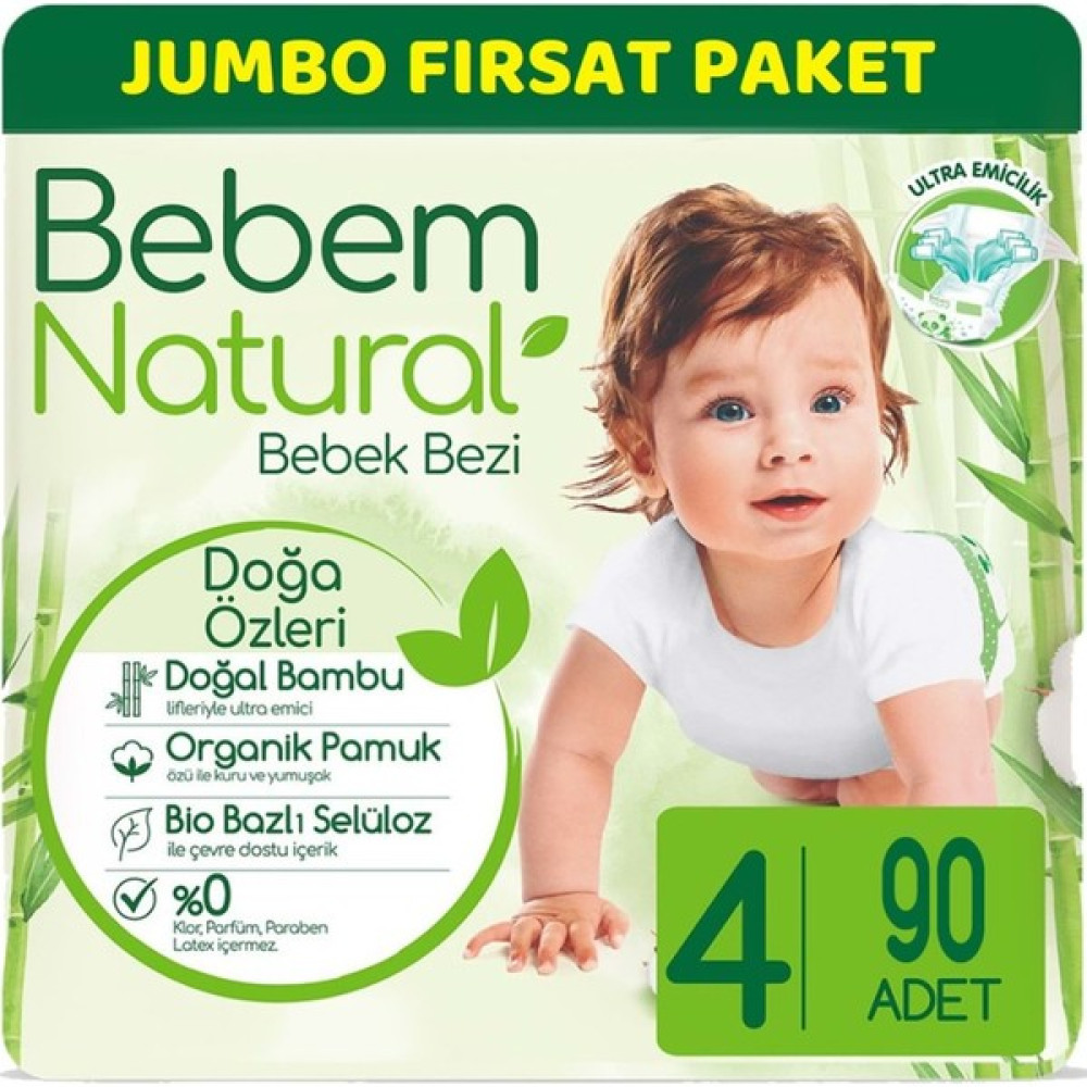 Bebem Bebek Bezi Natural Jumbo Fırsat Pk Beden:4 (7-14KG) Maxi 90'lı - 90 - 4 Beden (7 - 14 kg) Bebek Bezi Fiyatı