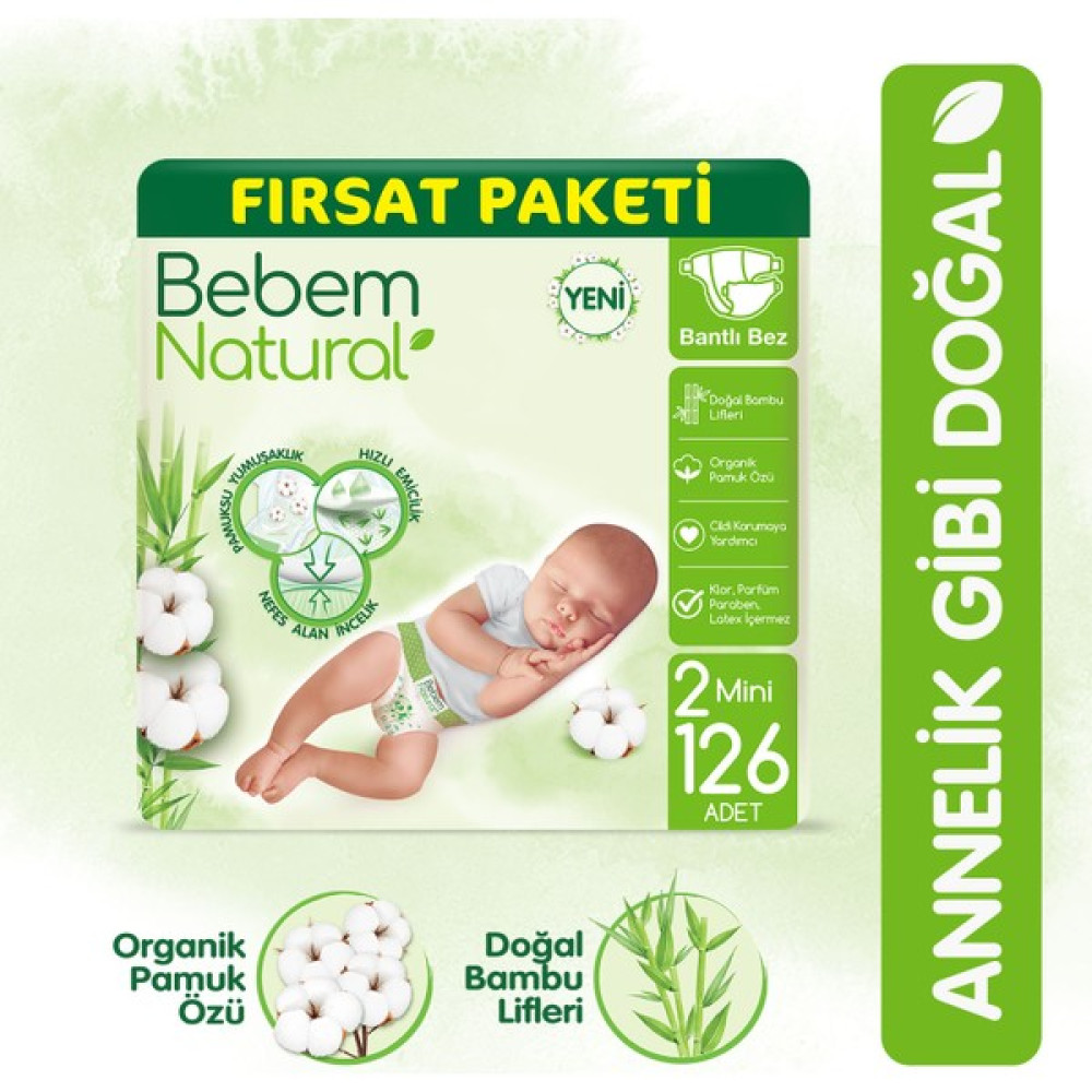 Bebem Natural Bebek Bezi 2 Beden Mini Fırsat Paketi 126 Adet Bebek Bezi Fiyatı