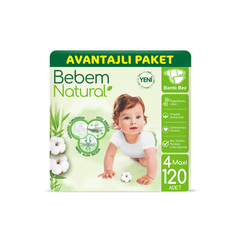 Bebem Natural Bebek Bezi 4 Beden Maxi Avantajlı Paket 120 Adet Bebek Bezi Fiyatı