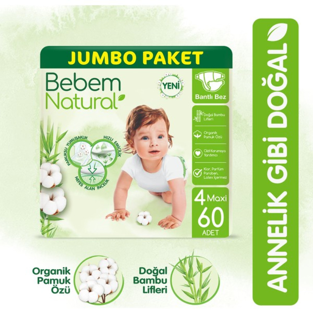 Bebem Natural Bebek Bezi 4 Beden Maxi Jumbo Paket 60 Adet Bebek Bezi Fiyatı