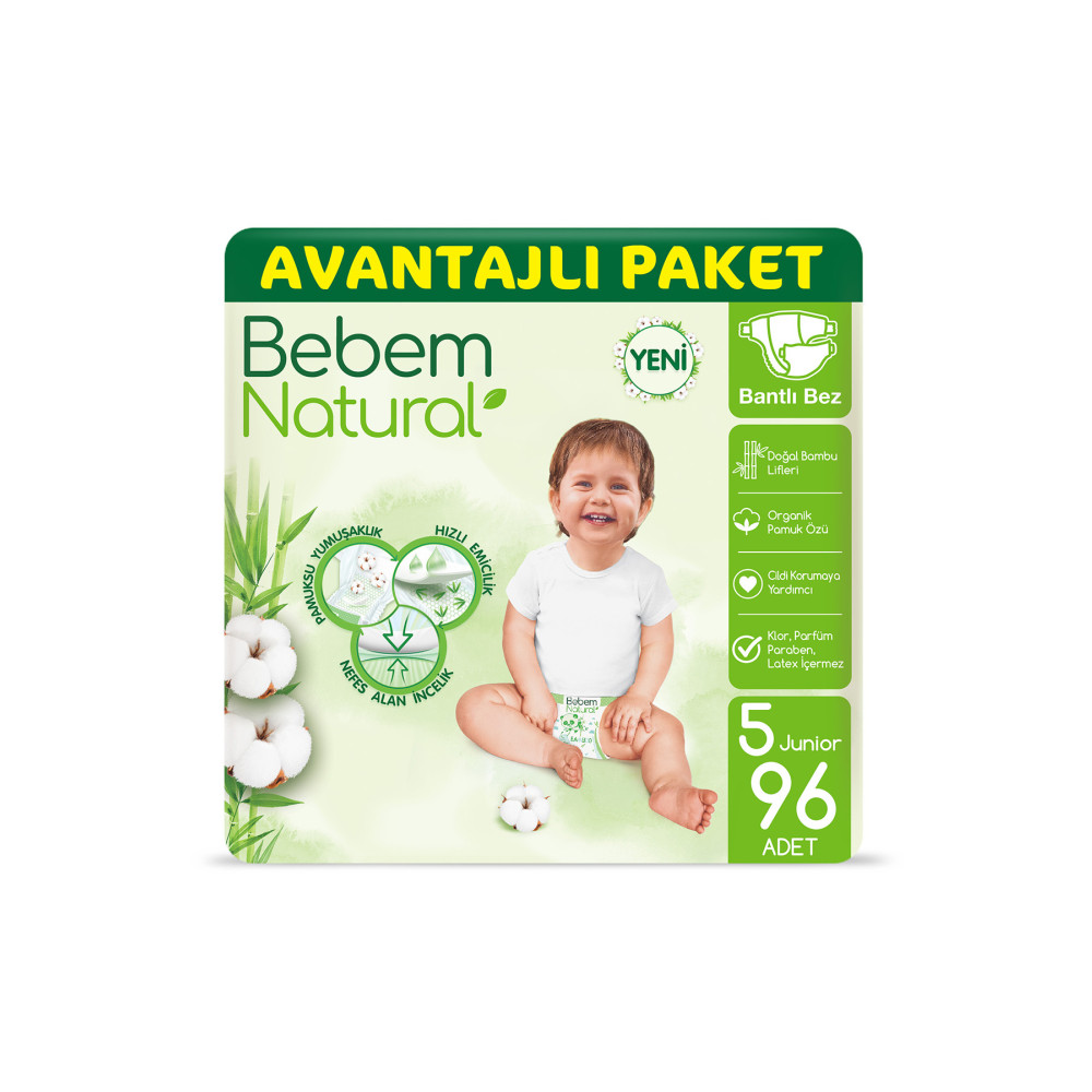 Bebem Natural Bebek Bezi 5 Beden Junior Avantajlı Paket 96 Adet Bebek Bezi Fiyatı