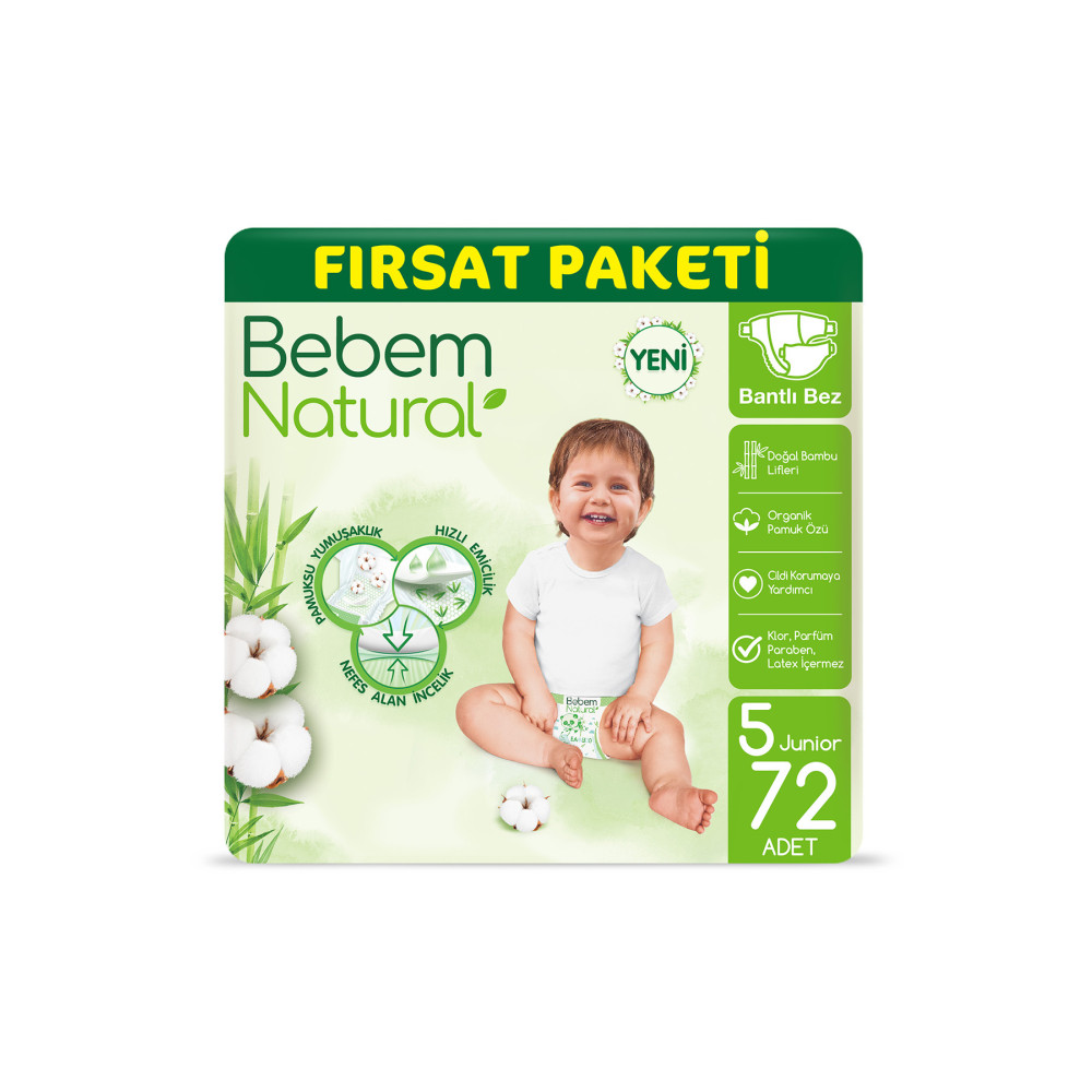 Bebem Natural Bebek Bezi 5 Beden Junior Fırsat Paketi 72 Adet Bebek Bezi Fiyatı
