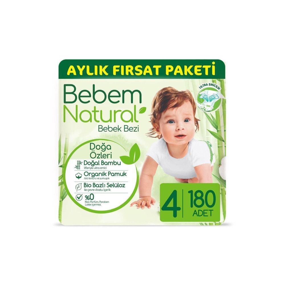 Bebem Natural Bebek Bezi Aylık Fırsat Paketi Maxi 4 No 180 Li Bebek Bezi Fiyatı