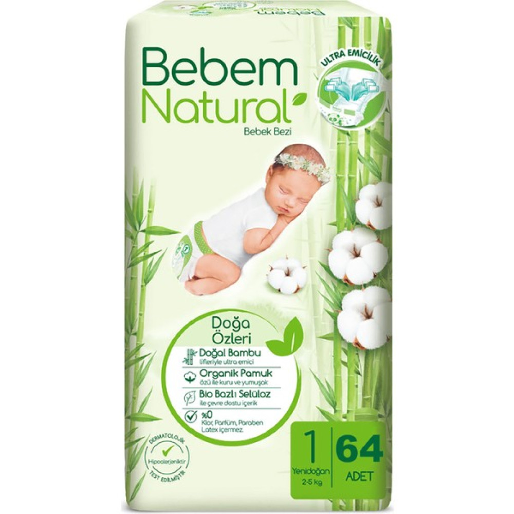 Bebem Natural Bebek Bezi Fırsat Paketi 1 Beden 2-5 kg 64 Adet - 2 Bebek Bezi Fiyatı