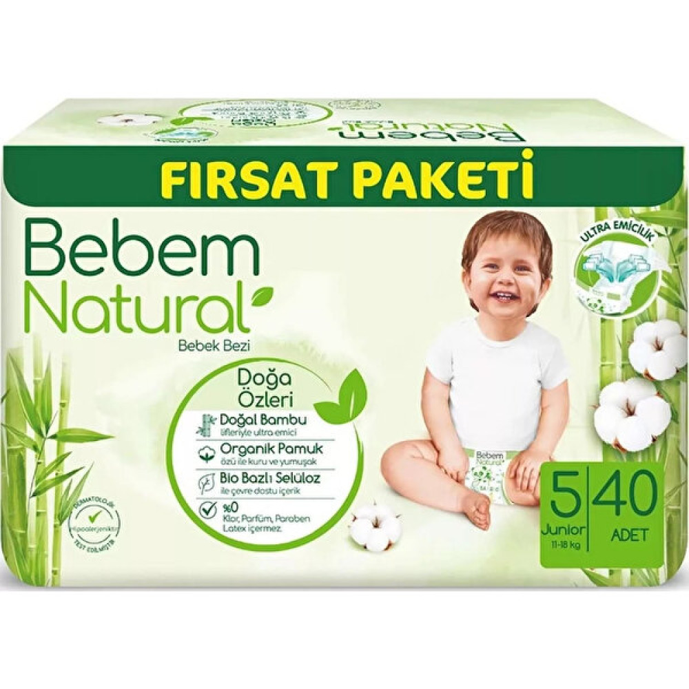 Bebem Natural Bebek Bezi Fırsat Paketi 5 Beden 11-18 kg 40 Adet - 5 Beden (11 - 18 kg) Bebek Bezi Fiyatı