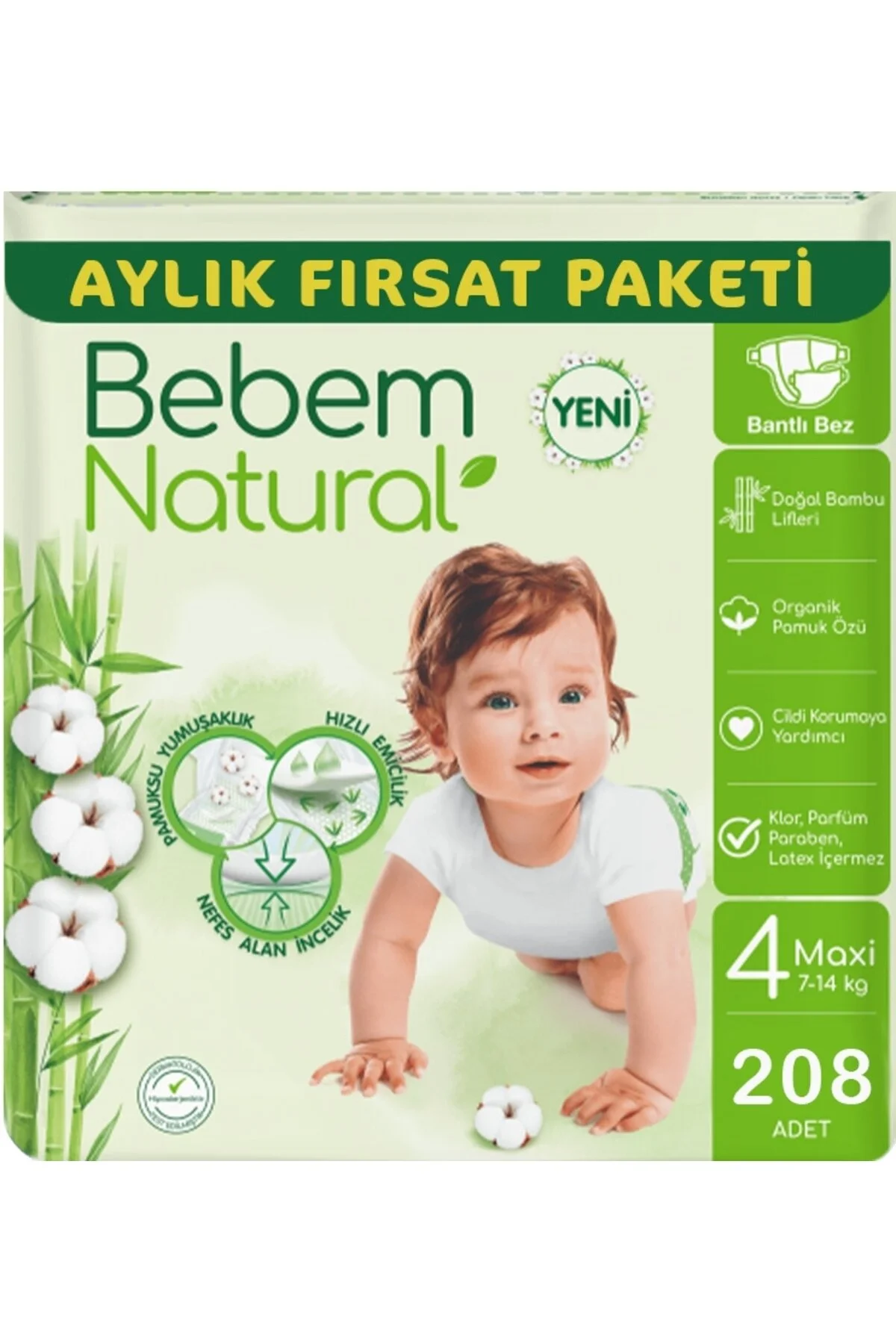 Bebem Natural Bebek Bezi Ultra Fırsat Paketi Maxi 4 No 104 X 2 Adet" Bebek Bezi Fiyatı