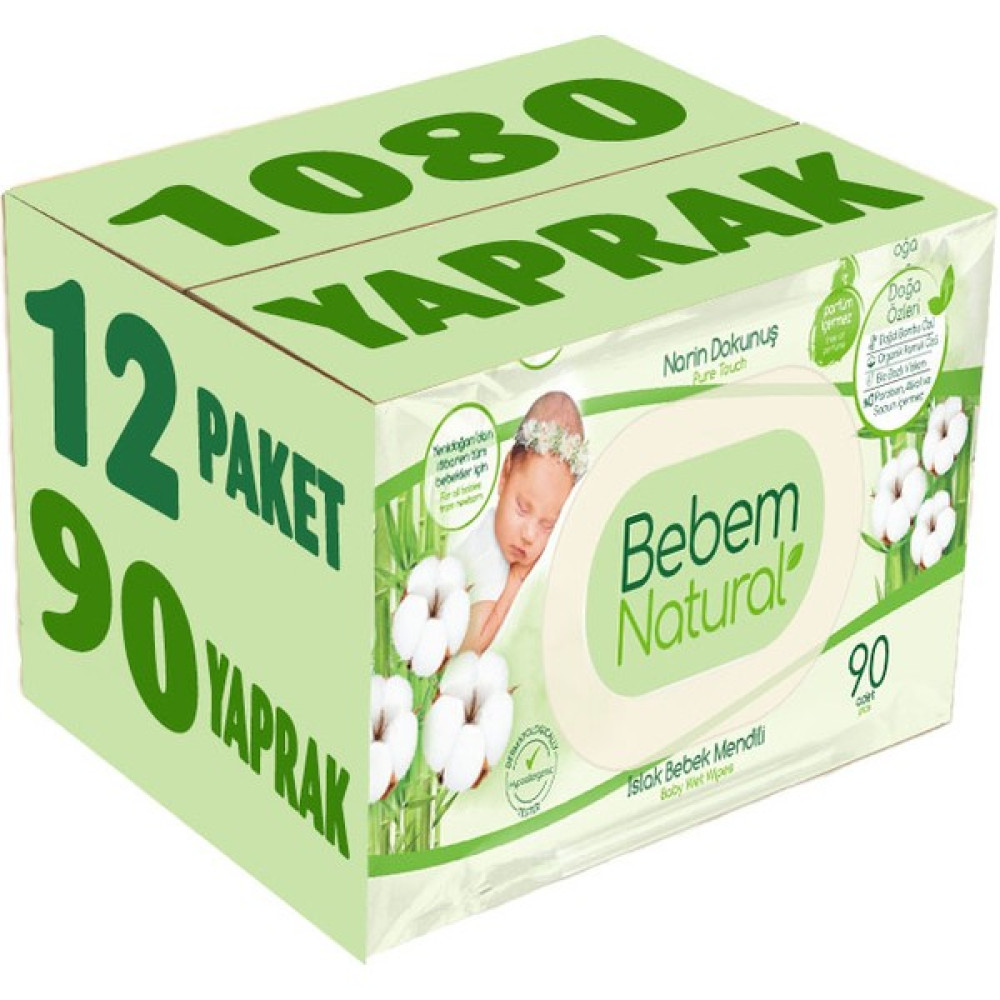 Bebem Natural Islak Bebek Mendili Narin Dokunuş 90 Yaprak Plastik Kapaklı 12'li Set 1080 Yaprak Bebek Bakım Fiyatı