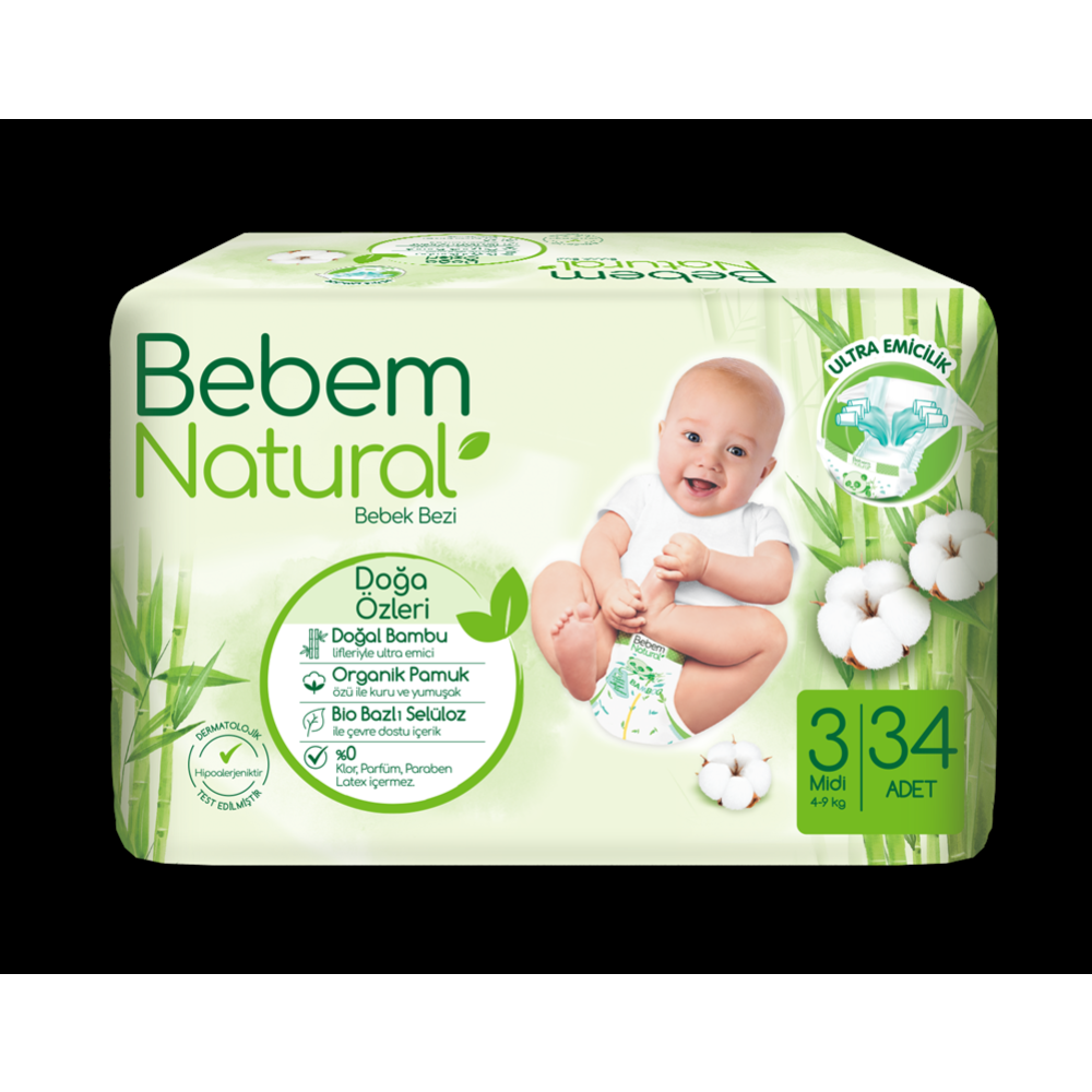Bebem Natural Jumbo 3 Midi 34'lü Bebek Bezi Fiyatı