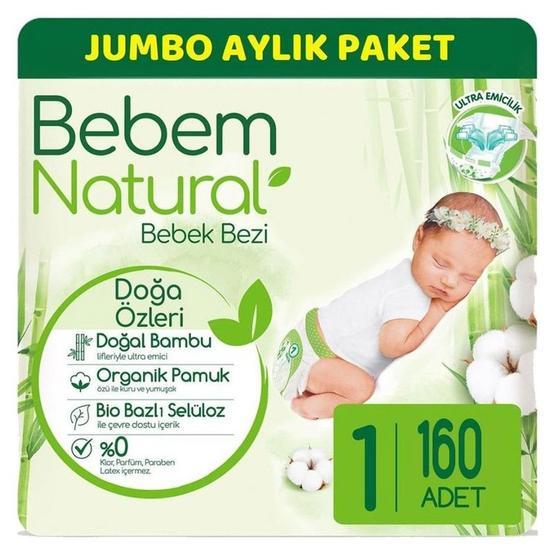 Bebem Natural Jumbo Aylık Beden:1 2-5 kg Yenidoğan 160 Adet Bebek Bezi Bebek Bezi Fiyatı