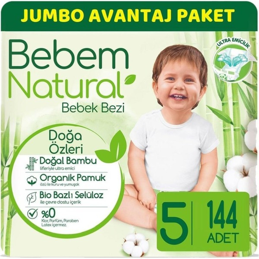 Bebem Natural Junior 5 Beden (11-18 kg) Jumbo Paket 144'LÜ - 5 Beden (11 - 18 kg) Bebek Bezi Fiyatı