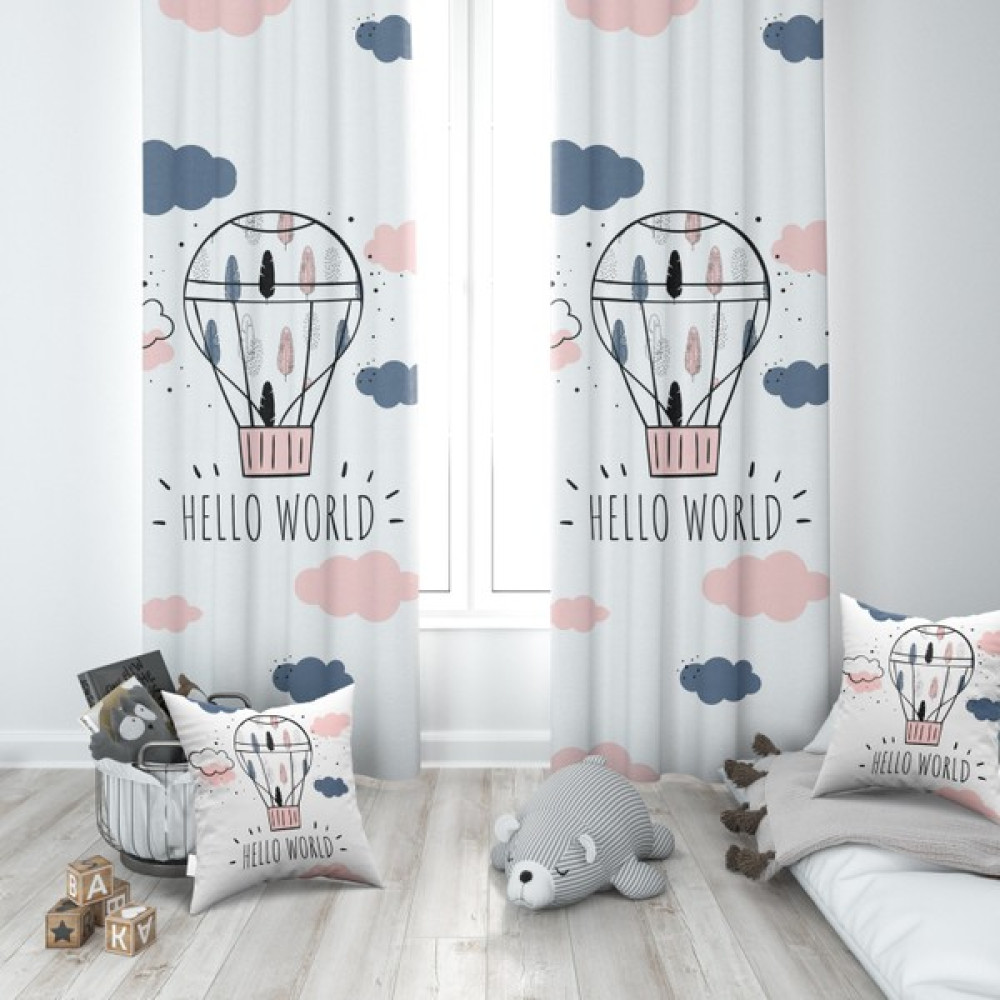 Bebemotto Merhaba Dünya, Ithal Kumaş, Çocuk ve Bebek Odası Fon Perde - 1 Kanat - Renkli - 135 x 250 cm Fon Perde Fiyatı