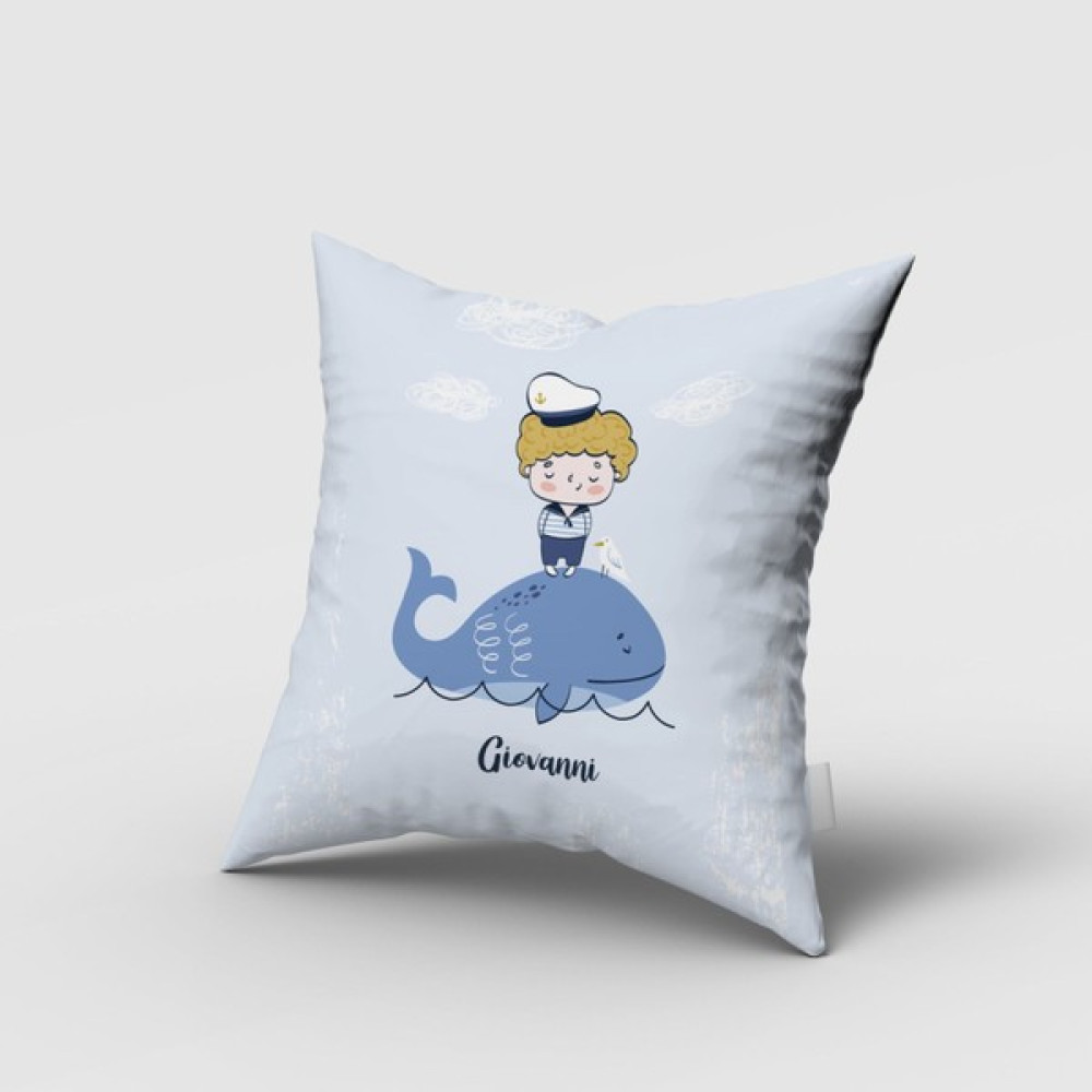 Bebemotto Minik Denizci ve Balina Arkadaşları, Çift Taraflı, Ithal Kadife Kumaş, Çocuk Bebek Odası Kırlent Kılıfı - 45 x 45 cm - Renkli Kırlent / Mobilya Yastığı Fiyatı