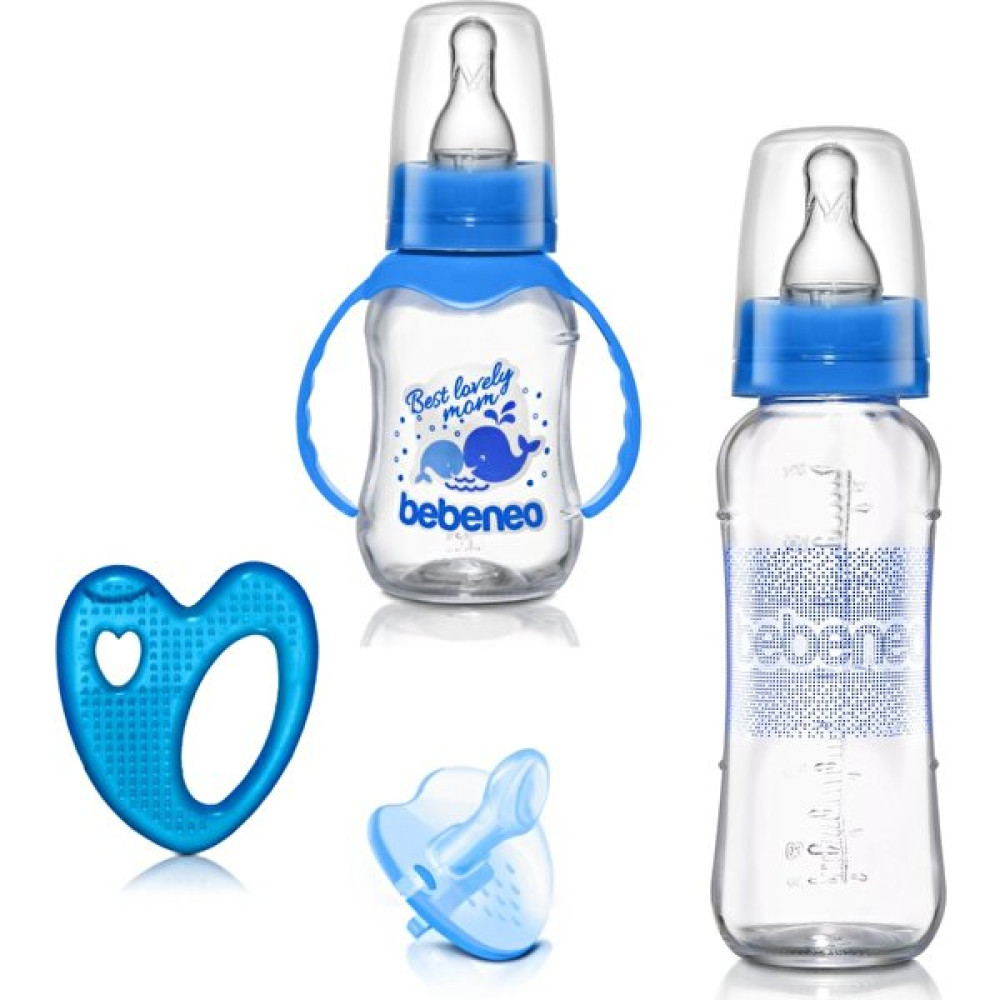 Bebeneo Cam Biberon Suluk Dişlik Emzik Seti - 230 ml - Mavi Biberon Fiyatı