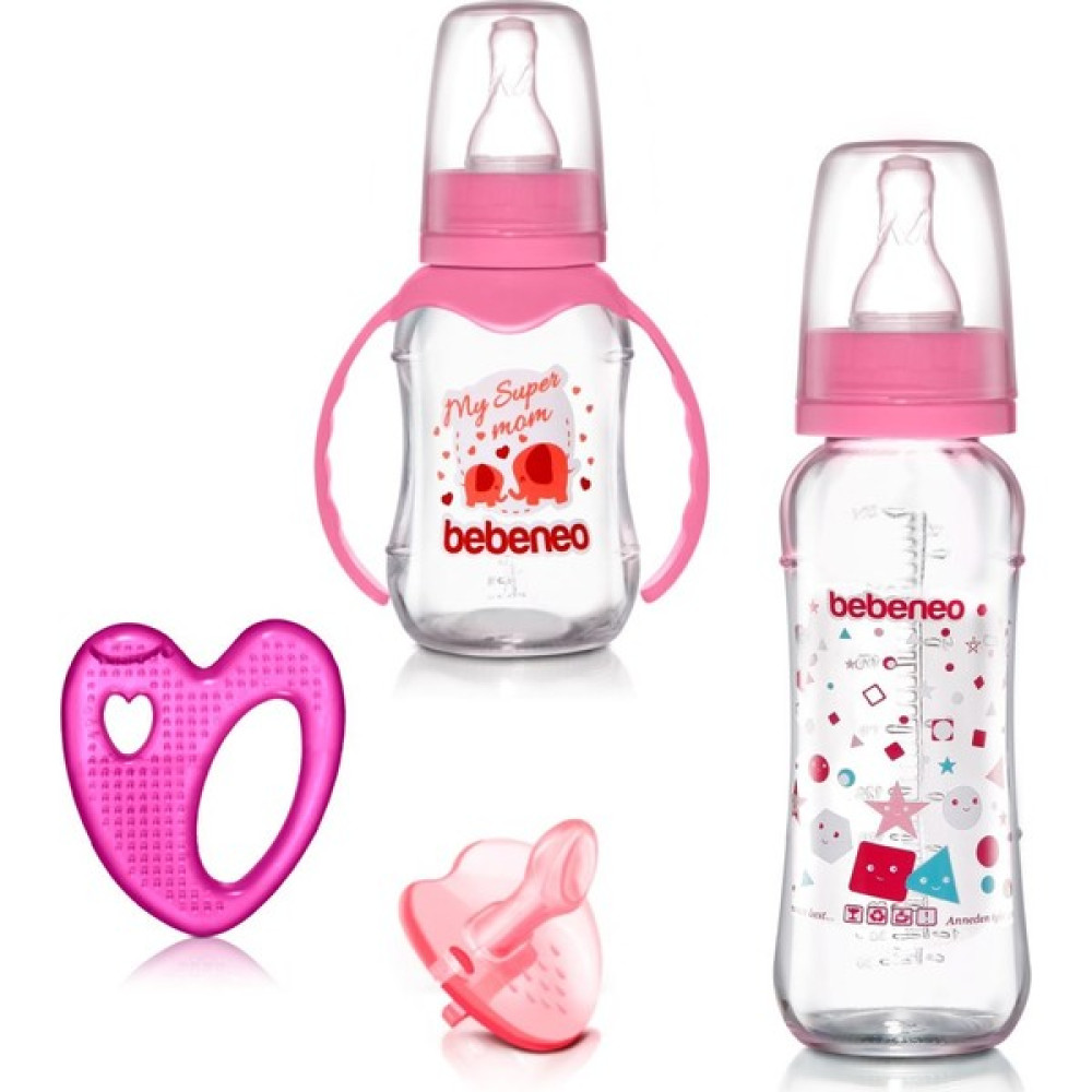 Bebeneo Cam Biberon Suluk Dişlik Emzik Seti - 230 ml - Pembe Biberon Fiyatı