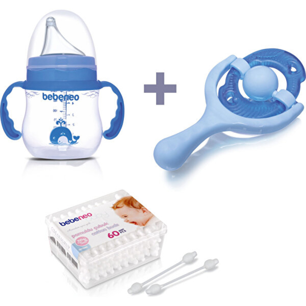 Bebeneo Damla Akıtmaz Silikon Uçlu Suluk + Çıngıraklı Sulu Dişlik - Mavi - 150 ml Biberon Fiyatı
