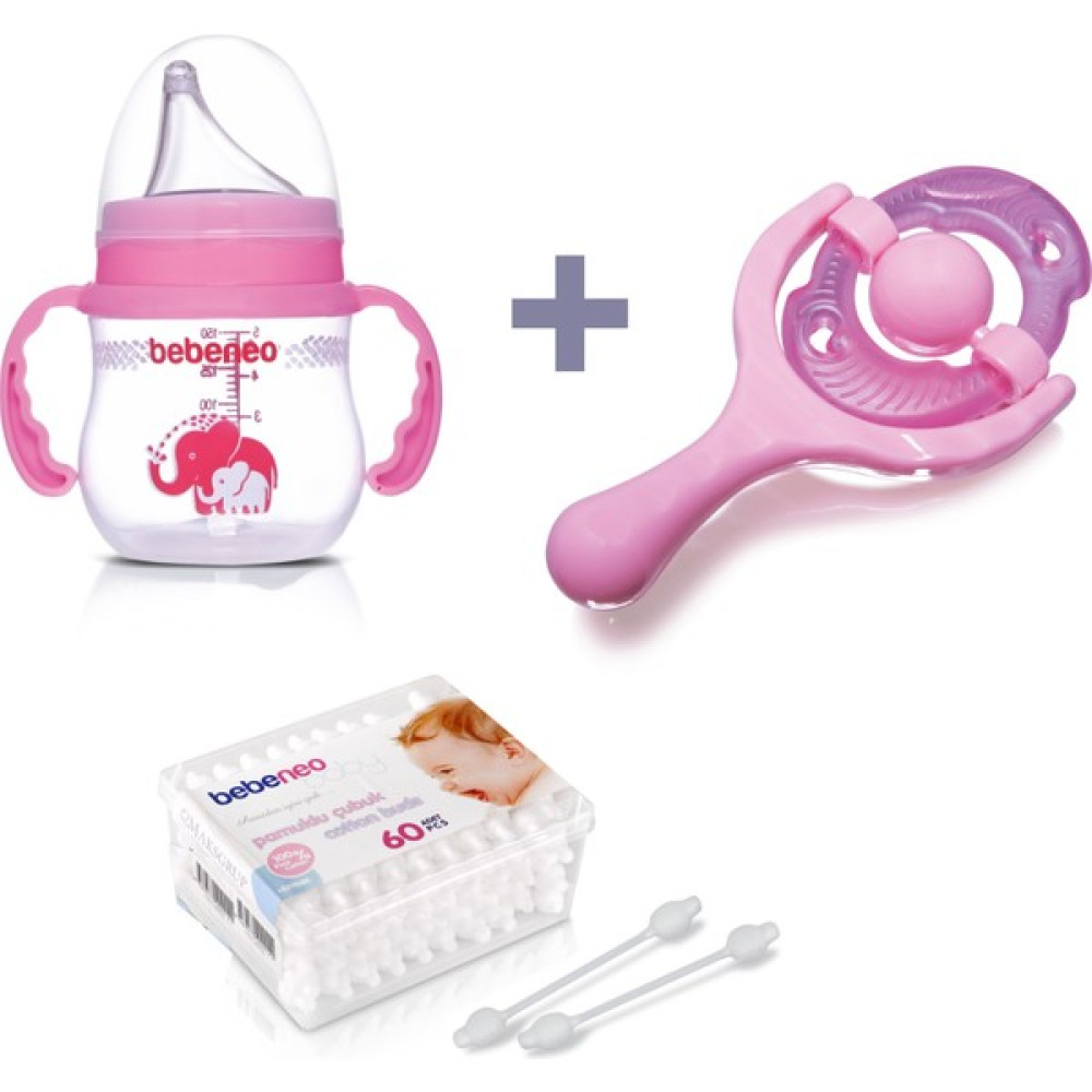Bebeneo Damla Akıtmaz Silikon Uçlu Suluk + Çıngıraklı Sulu Dişlik - Pembe - 150 ml Biberon Fiyatı