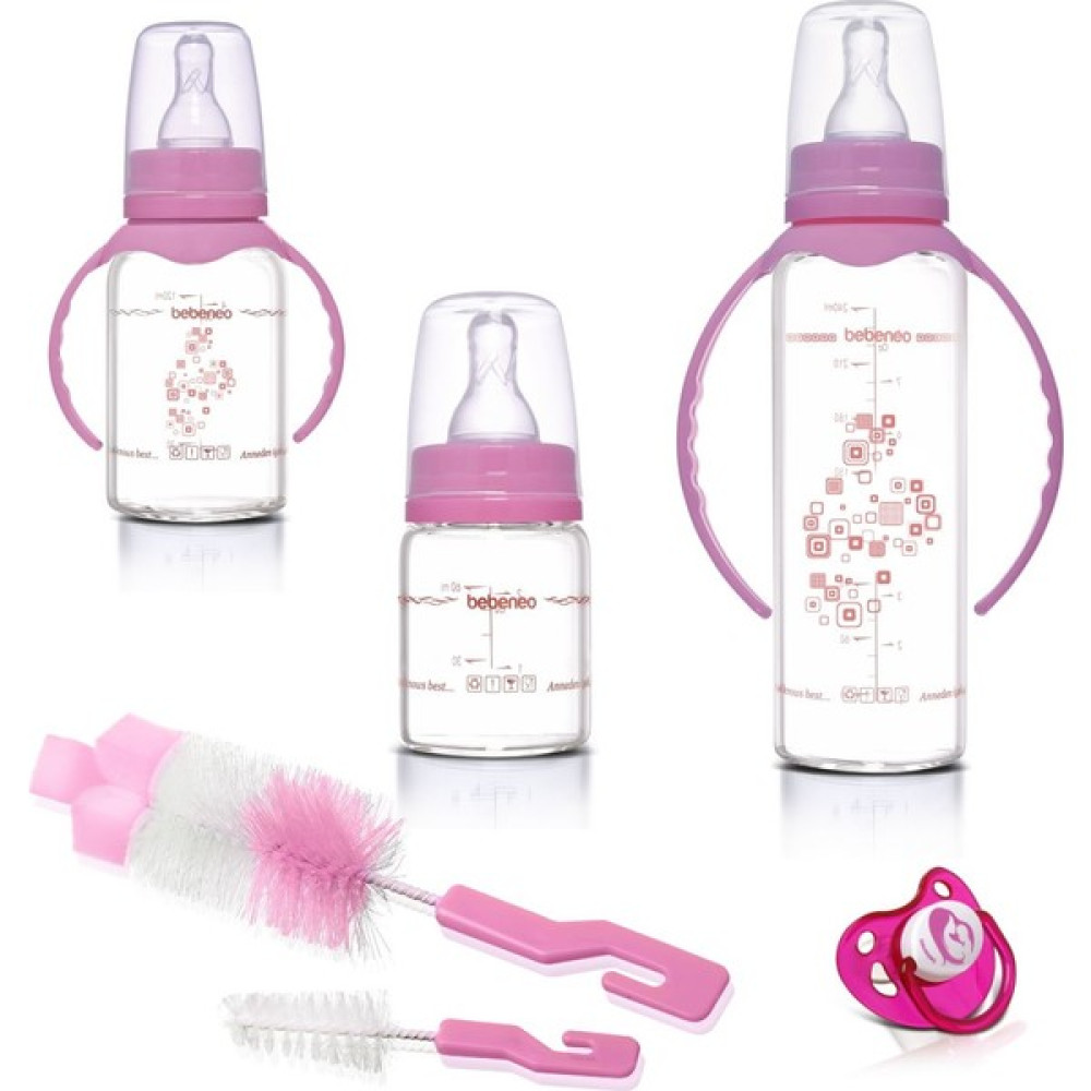 Bebeneo Isıya Dayanıklı Cam Biberon Emzik Fırça Seti - 240 ml - Pembe Biberon Fiyatı