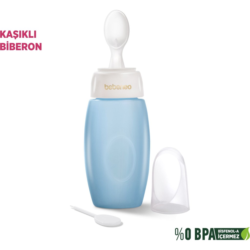 Bebeneo Kaşıklı Biberon Mavi PP Kaşıklı Mama Biberonu BPA İçermez Biberon Fiyatı